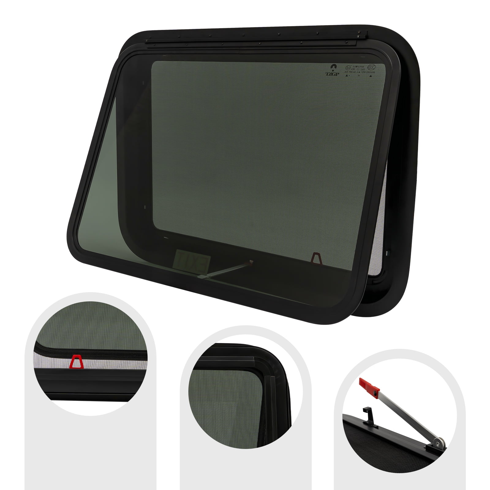 Premium RV Exit Window, Manual Operation, 3.2mm Glass, Black Aluminum ...