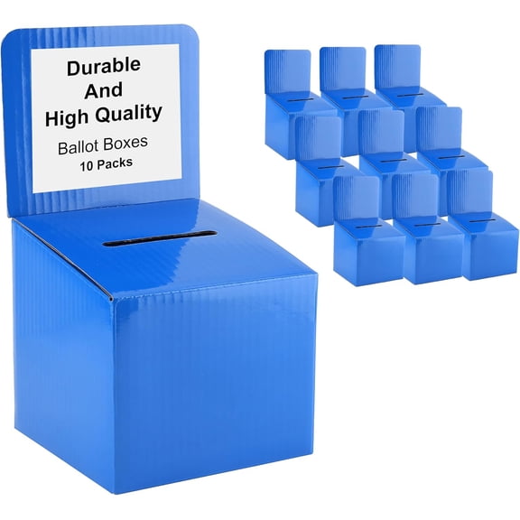 Premium Raffle Ticket Donation Collection Ballot Box Reusable Sturdy thick Cardboard with Slot comment Suggestion Box With Removable Header 6H x 6W x 6D, Display area 6H x 6W (Blue 10 pack)