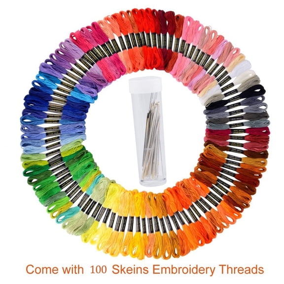 Premium Rainbow Color Embroidery Floss Cross Stitch Threads Friendship Bracelets Floss Crafts Floss 100 Skeins Per Pack 30pcs Free Set of Embroidery Needles and 2 Threader