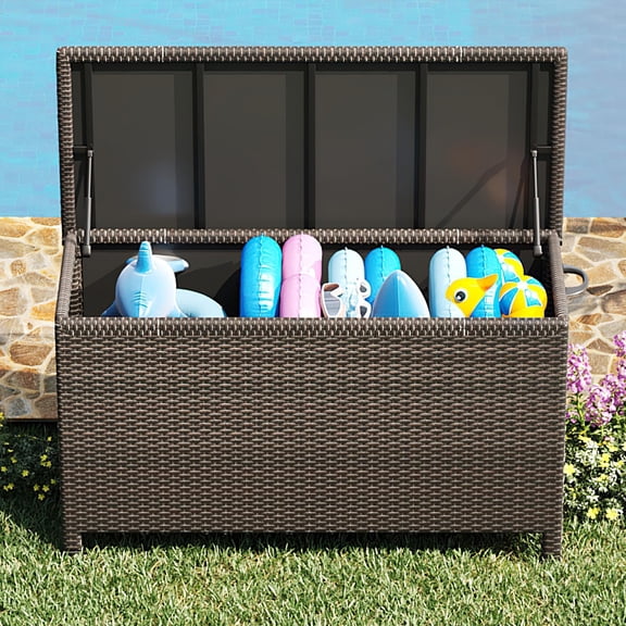 Premium Rattan Storage Box Outdoor Weather-Resistant Woven Storage Container Iron Frame Durable Organizer for Patio Garden-brown