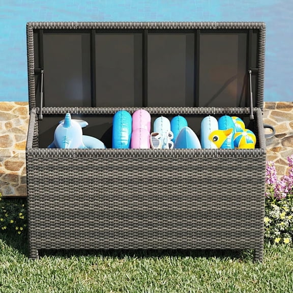 Premium Rattan Storage Box Outdoor Weather-Resistant Woven Storage Container Iron Frame Durable Organizer for Patio Garden-gray
