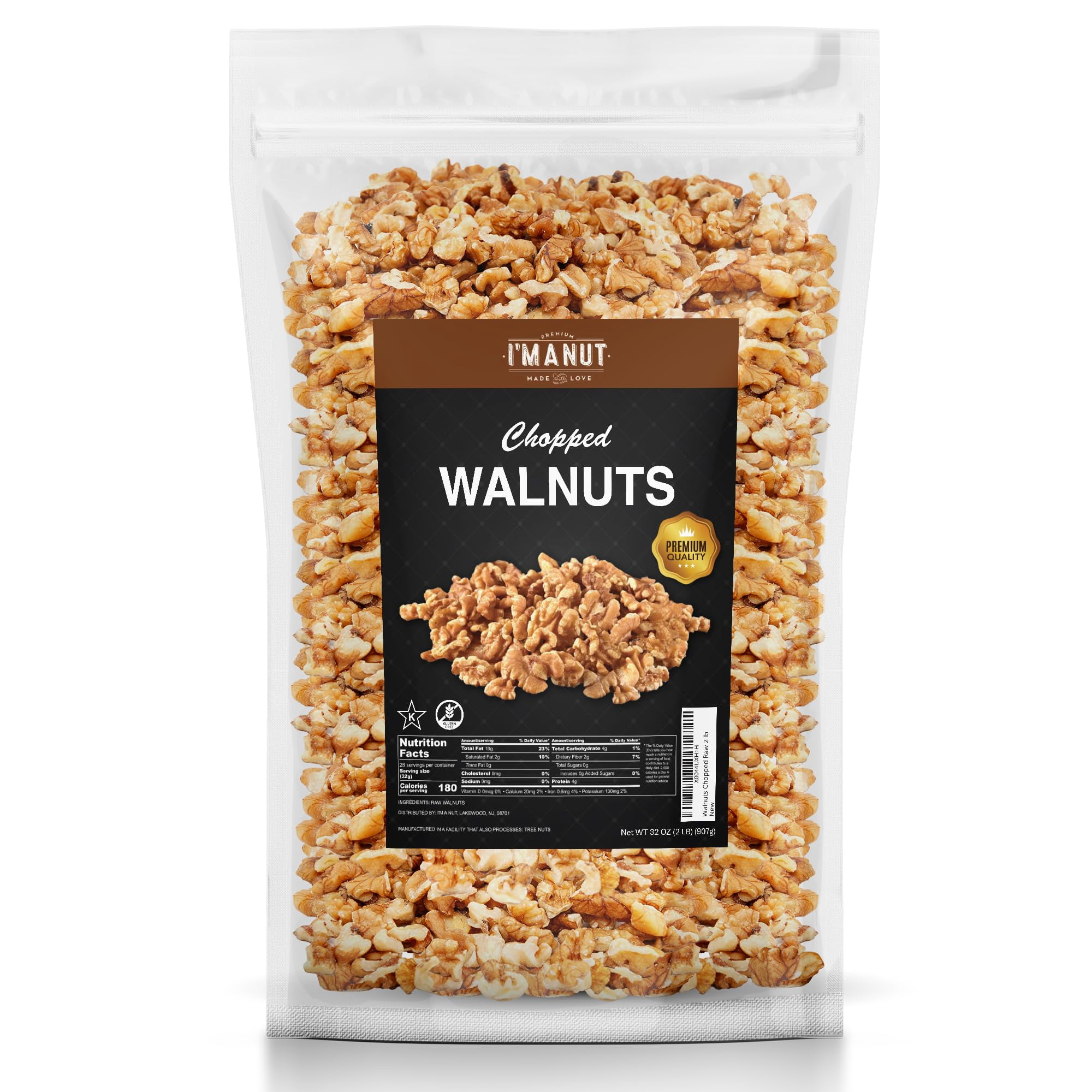 Premium Raw Chopped Walnut Pieces 32 oz (2 lb) | 100% Natural, No PPO, Non-GMO, Gluten & Peanut Free, Kosher – I'M A NUT