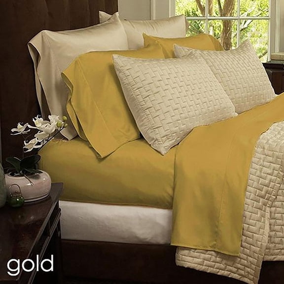 Premium Rayon Bed Sheet Set, 4 Piece, King, Gold