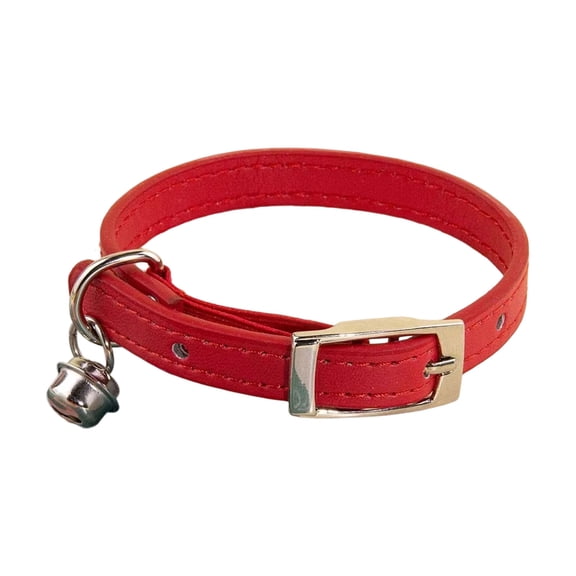 Premium Real Leather Cat Collar with Bell & Safety Elastic Adjustable Soft Kitten Collar Lightweight Buckle Closure for Pets(Red,Size XS)