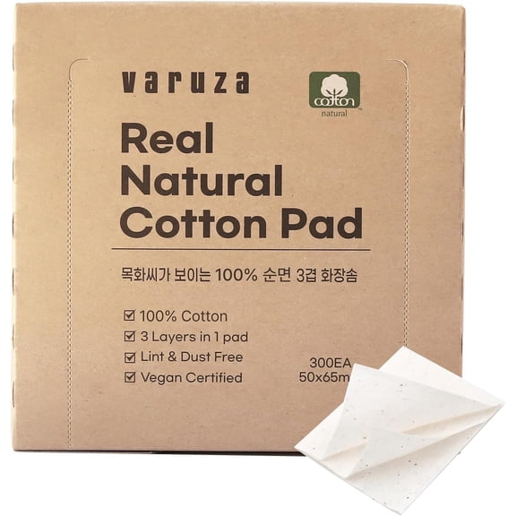 Premium Real Natural Cotton Pads for face  Lint Free 3 Layers Squares Makeup Removal, DIY Toner Pads, Nail - 100% Face 300 Count