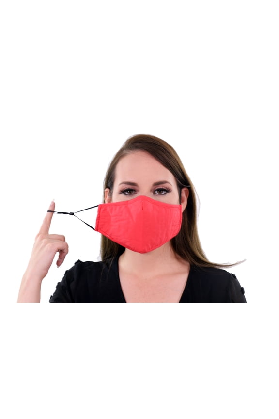 Premium Red 3 Pk Cotton 3 Layer Reusable Face Masks Soft Fabric, Adjustable Ear Loops & Pocket for Filter and Nose Strip