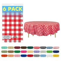 Premium Red Gingham Checkered Plastic Table Cloth Disposable (6 Pack) Round Tablecloth (84in) Party Table Cloths Disposable, Perfect Table Cloth Round Cover for Any Table Up to 6 Feet