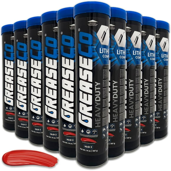 Premium Red & Tacky Grease Tube (10-Pack Case of Cartridges) Lithium Complex NLGI 2 EP for Grease Gun | High Temp Wheel Bearing Lubricant | Tractor Automotive Axle CV Trailer Ball Hitch | HeavyDuty