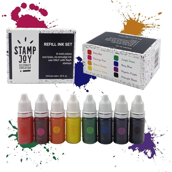 Premium Refill Ink for Self Inking Stamps and Stamp Pads, Ink Pads, Teacher Stamps for Classroom, Stamps for Teachers, Water-Based, 8 Color Set