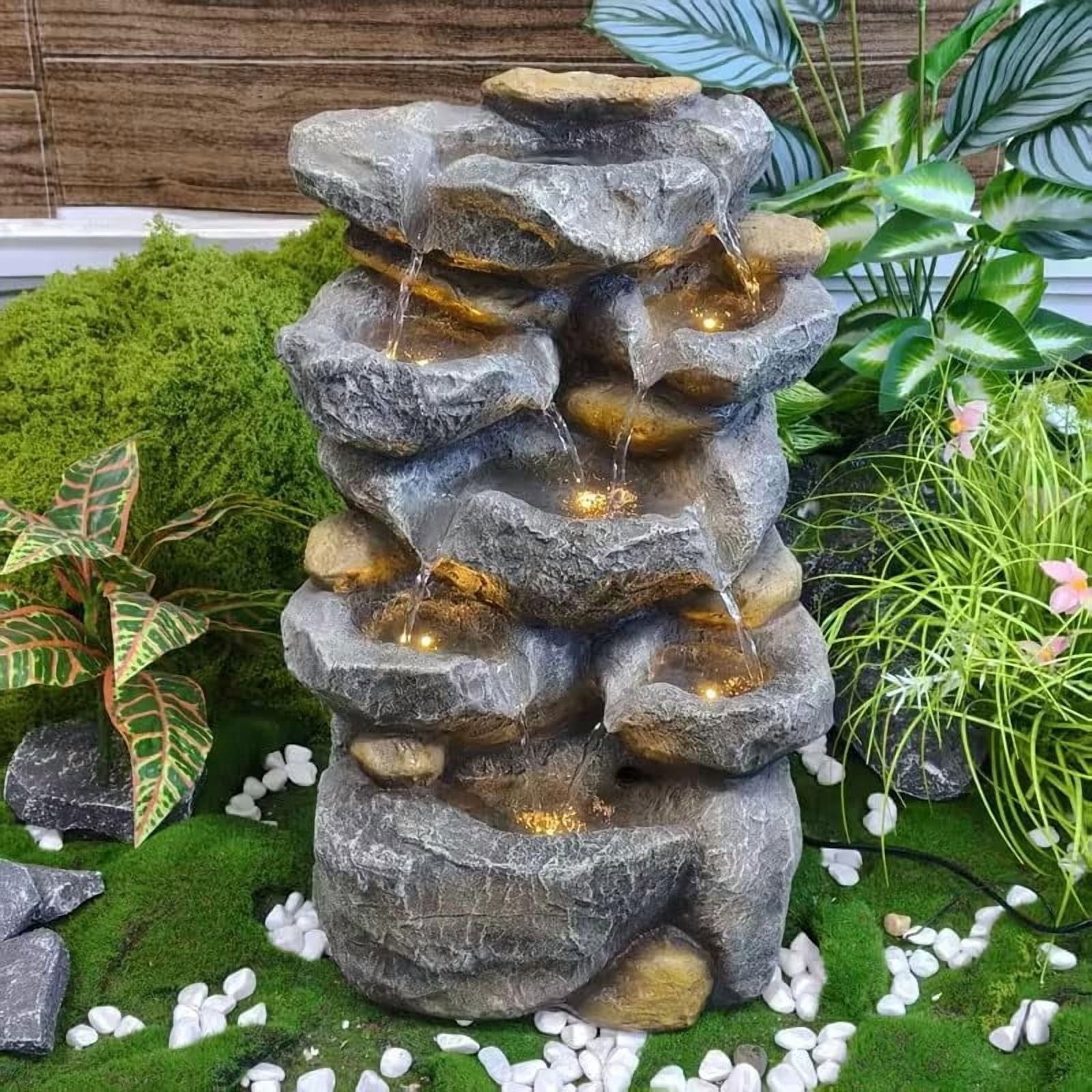 Premium Resin Rock Mountain Waterfall Fountain, Relaxing Water Feature Ornament, Multiscene Decor for Desktop Home Office Indoor Outdoor Garden