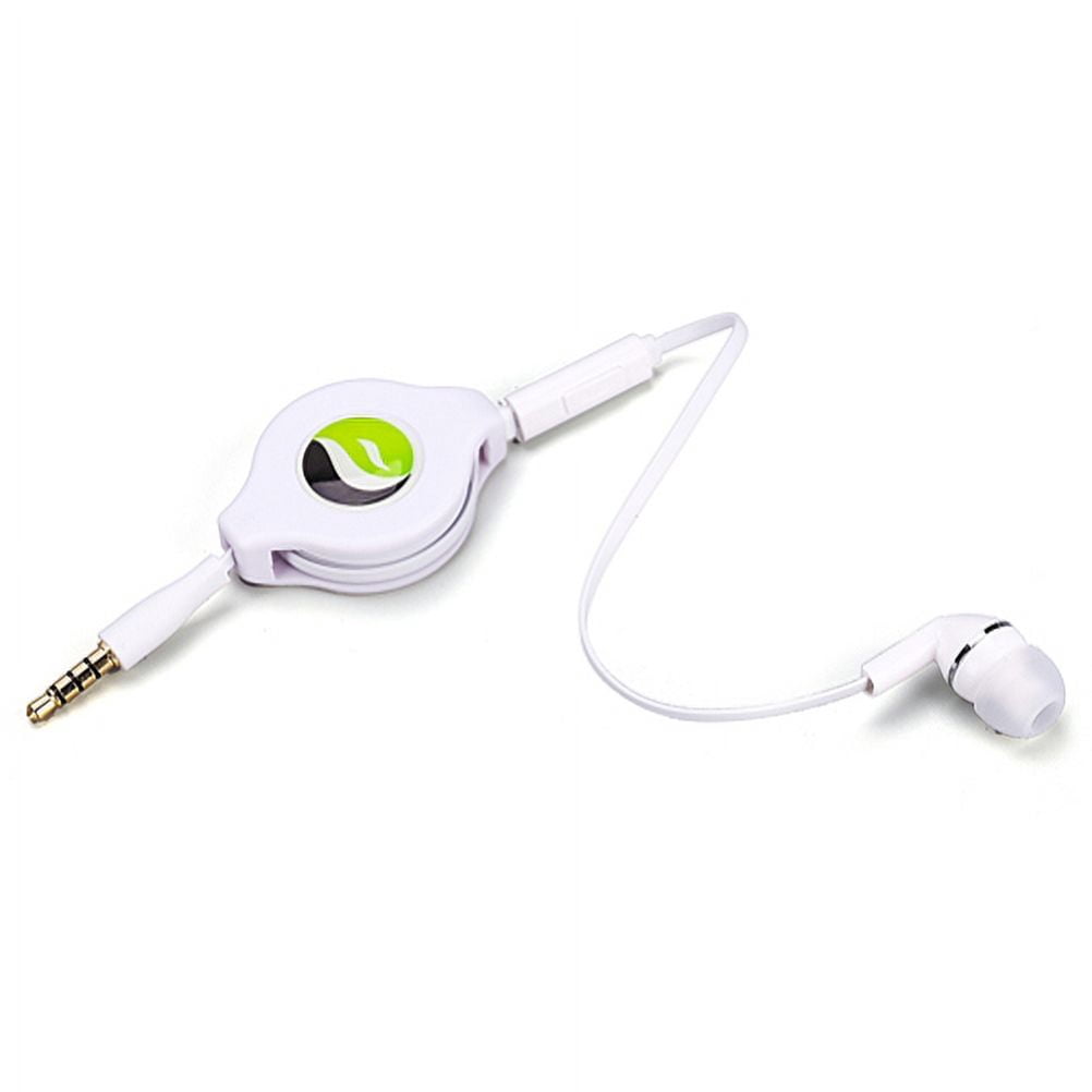 Premium Retractable Headset MONO Hands-free Earphone Mic Single Earbud Headphone Earpiece In-Ear Wired [3.5mm] White Compatible With Motorola Moto G7 Power Play - Nokia 3.1 Plus