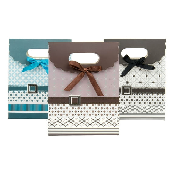 Premium Reusable Chic Buckle Bow Colorful Paper Gift Bag with Satin Ribbon Handles