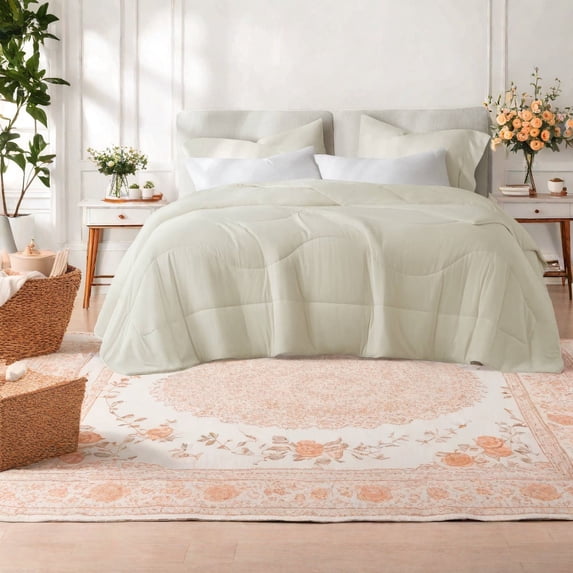 Premium Reversible Bedding Set TENCEL Comforter Modern Ivory Design for YearRound Comfort