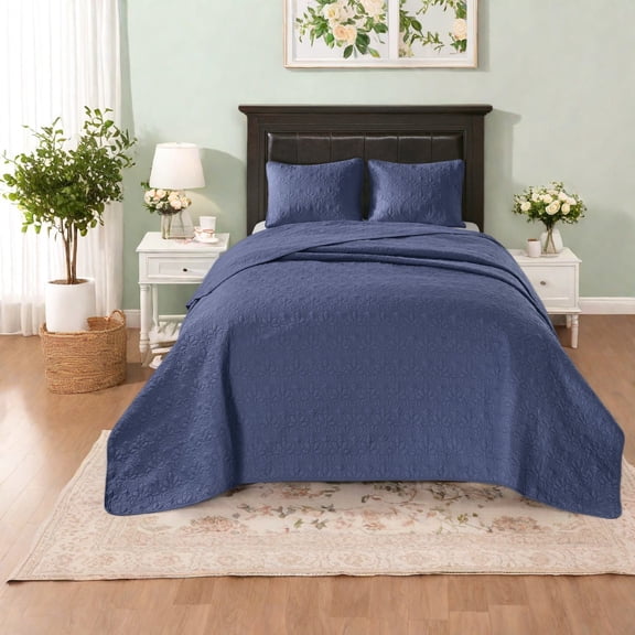 Premium Reversible Bedding Sets Cotton Quilted Navy Design for Home Comfort