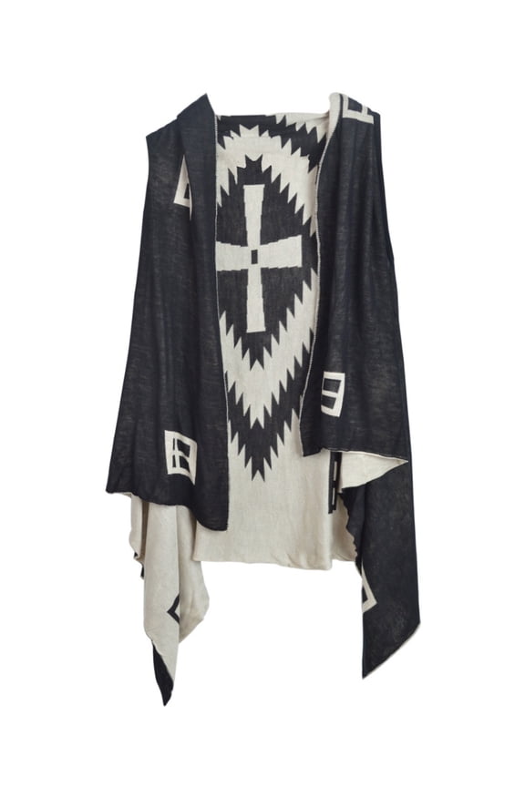 Premium Reversible Geometric Cross Kimono Vest Cardigan Poncho Sweater Top