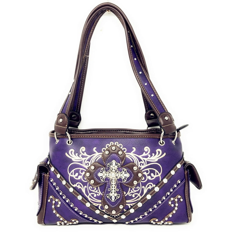 Premium Rhinestone Cross Western Embroidered Handbag Purse in 6 colors