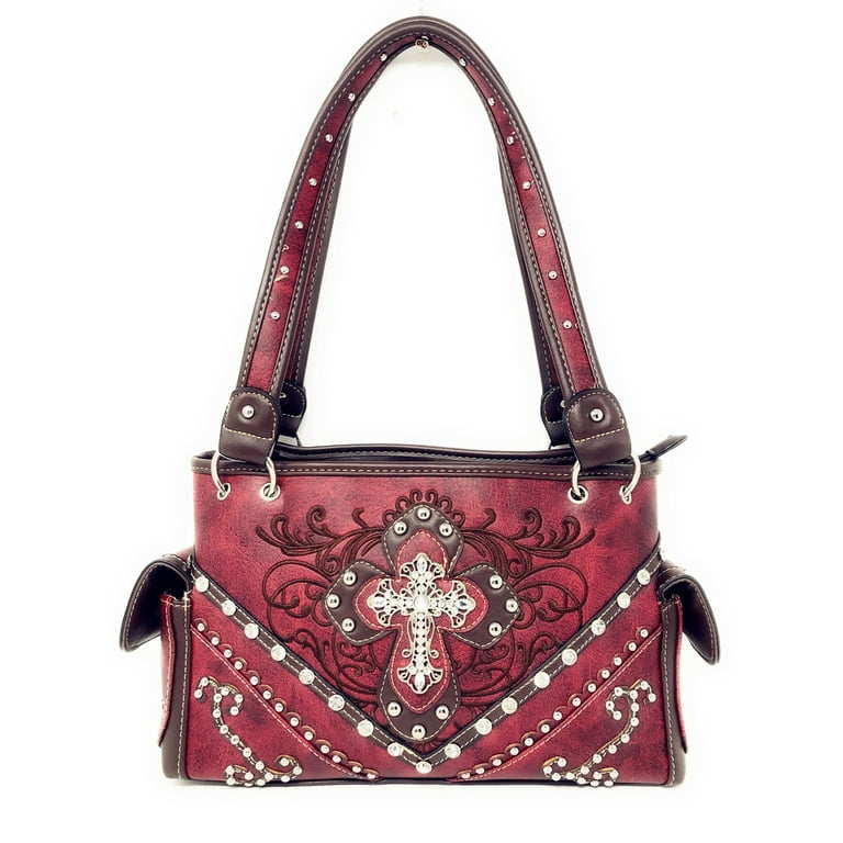 Premium Rhinestone Cross Western Embroidered Handbag Purse in 6 colors