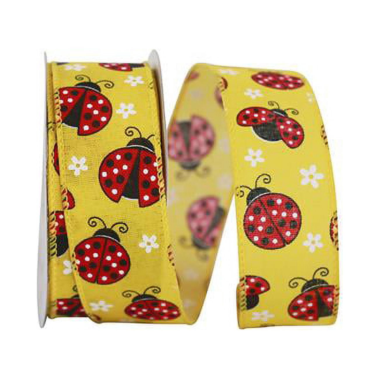 Reliant Ribbon - 93404W-079-09H, Ladybugs Linen Wired Edge Ribbon ...