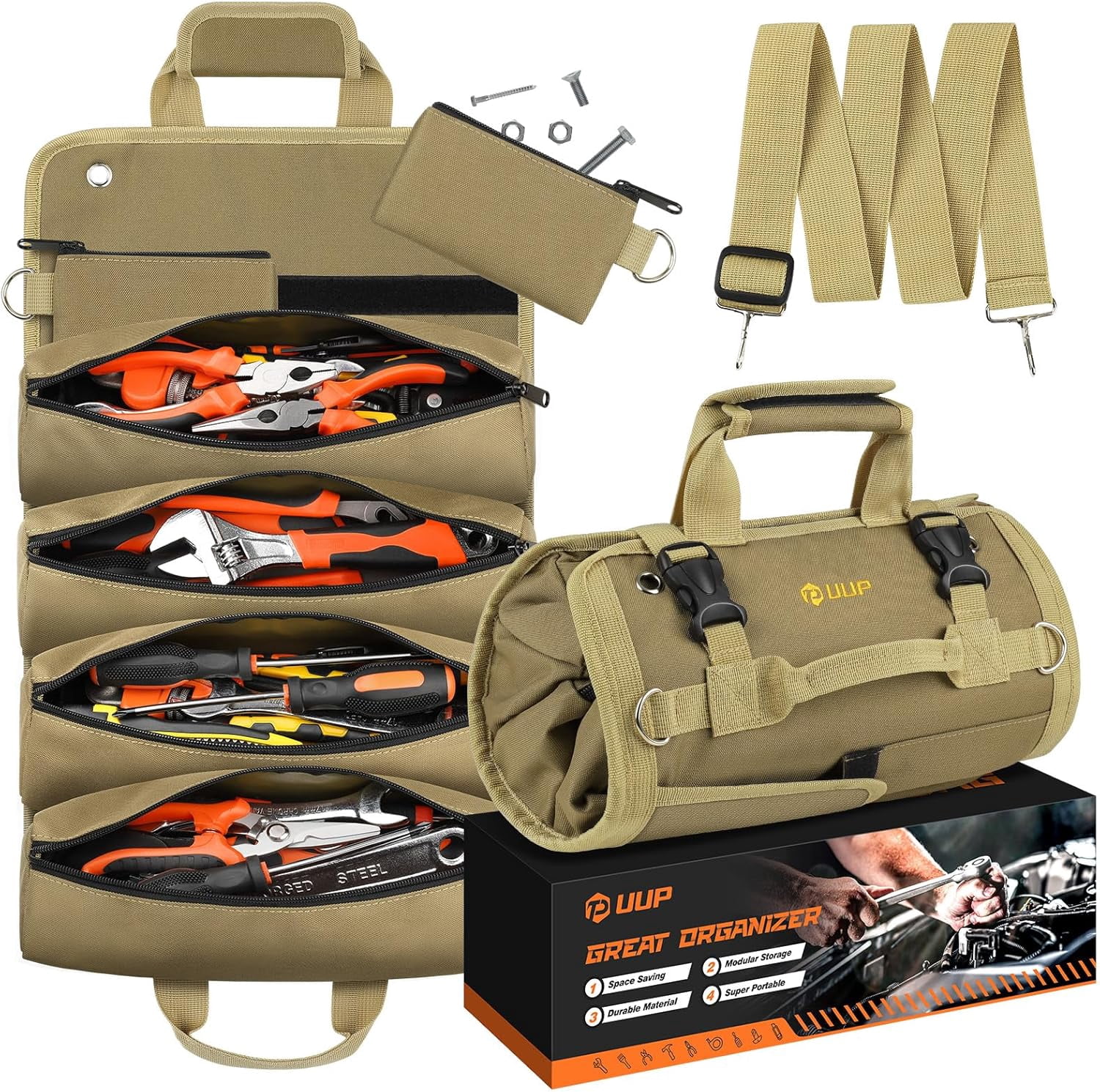 Premium Roll Up Tool Bag, Heavy Duty Portable Rollup Tool Storage with ...