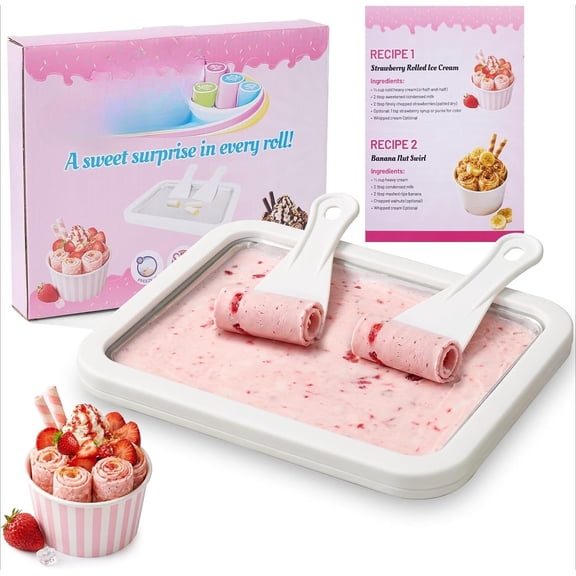 Premium Rolled Ice Cream Maker Kit. Recipe Book, Stainless Steel Ice Cream Tray, 2 Spatulas & Gift Ready Box. Homemade Ice Cream Maker. Instant Ice Cream Roller Maker.