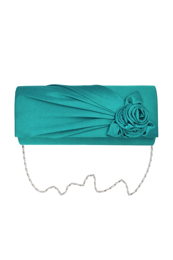 Premium Rose Floral Pleated Satin Flap Clutch Evening Bag