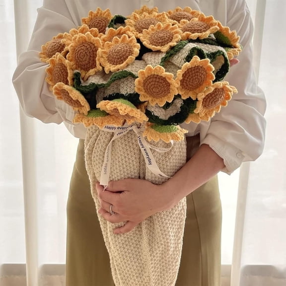Premium Rose/Sunflower Bouquet Blanket, Handmade Crochet Flower Blanket, Bouquet Throw, Soft & Cozy, Gift for Mother's Day, Birthday, or Anniversary, Home Dcor (B, 43.31in/110cm)