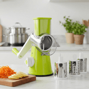 Rotary Cheese Grater, Manual Cheese Grater with Handle, Vegetables Slicer Cheese Shredder with Rubber Suction Base, 3 Stainless Drum Blades Included Green