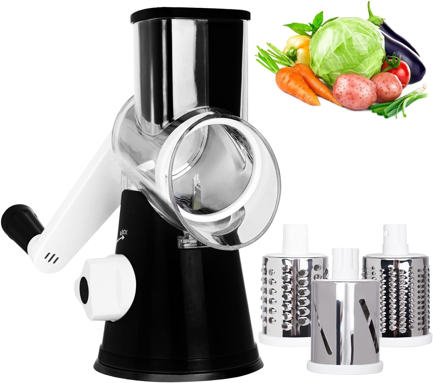 Rotary Black Cheese Grater Cheese Shredder - with Handle Vegetable