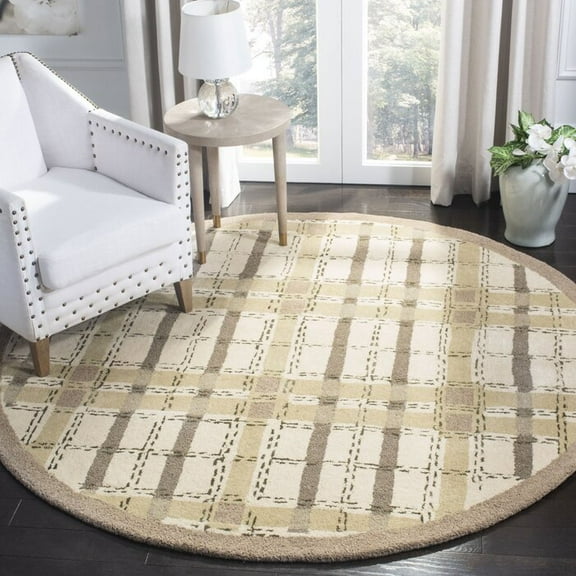 Premium Round, Hand Tufted Rug with Grid Patterns made with 100% New Zealand Wool Best Suites in your Living Room