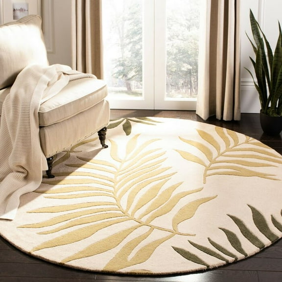 Premium Round Hand Tufted Rug with Leaf Patterns made with High Quality Wool Best Suites in your Living Room