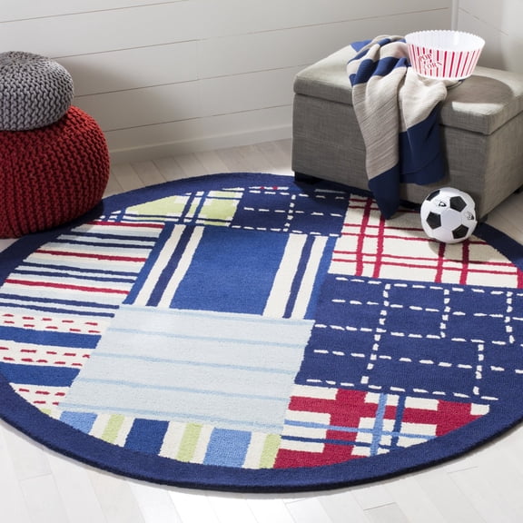Premium Round Hand Tufted Rug with Linear Design made with High Quality Wool Best Suites in your Kid's Room