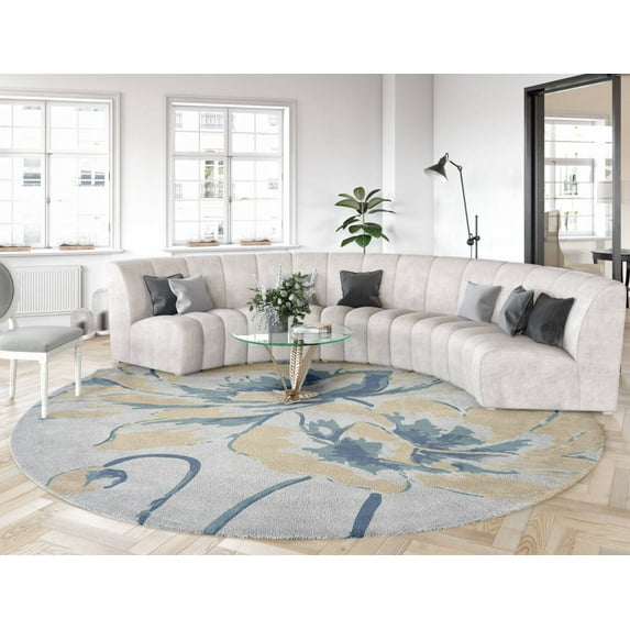 Premium Round Handmade Rug with Floral Design made with 100% Wool Best Suites in your Living Room
