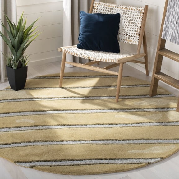 Premium Round Handmade Rug with Linear Patterns made with 100% New Zealand Wool Best Suites in your Living Room