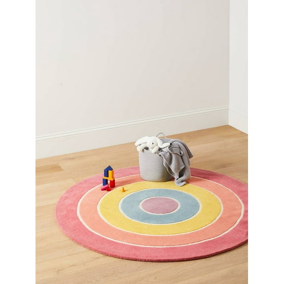 Premium Round Rug with Circular Design made with 100% New Zealand Wool Best Suites in your Kid's Room