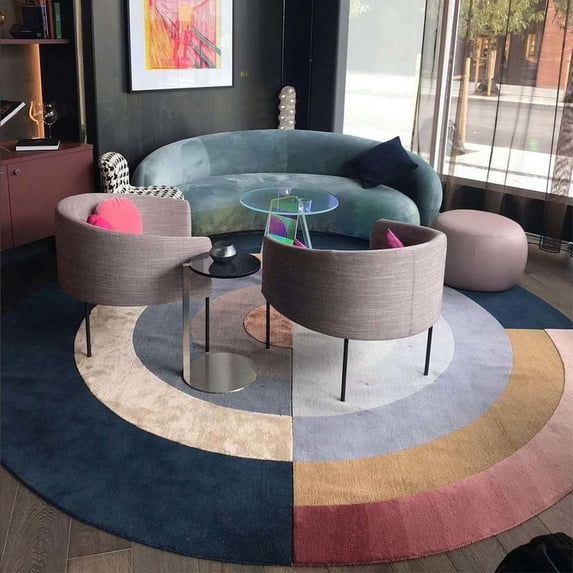 Premium Round Rug with Circular Design made with 100% New Zealand Wool ...