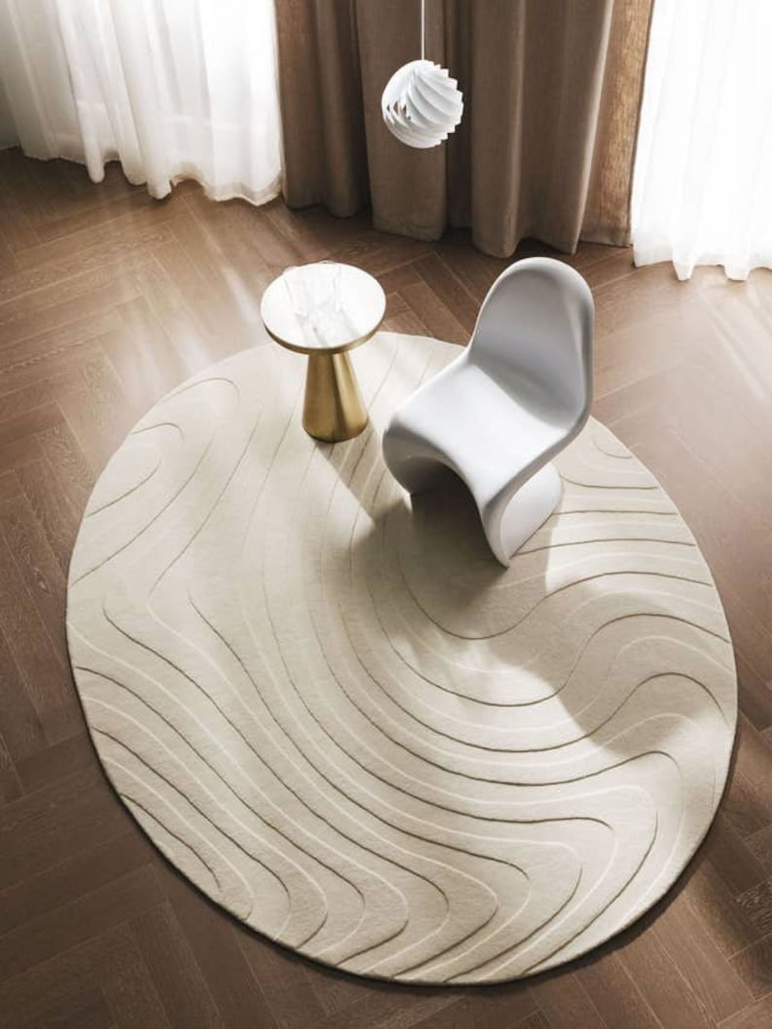 Premium Round Rug with Unique Linear Design made with 100% Wool Best ...