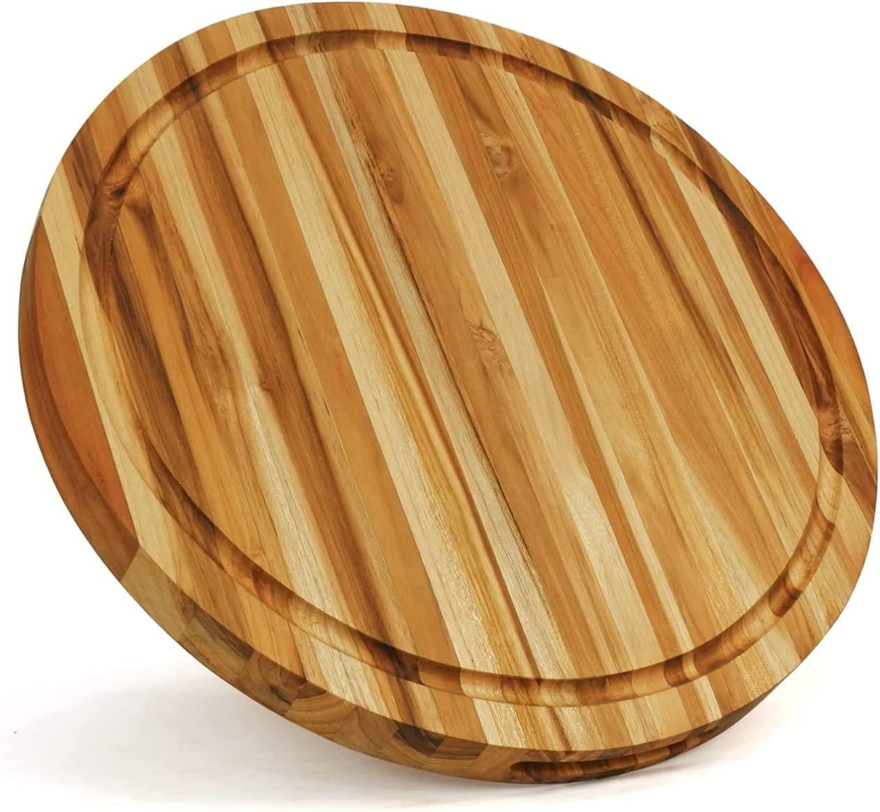 Premium Round Wood Cutting Board with Juice Groove, Teak Wooden Cutting ...