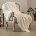 thumbnail image 1 of Premium Ruched Faux Fur Throw Blanket - Luxurious, Soft Reversible Mink Blanket - 50" x 65” - Mocha C48, 1 of 6