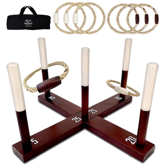 Premium Rustic Ring Toss Game (All Weather) - With Easy Setup & Extra Games