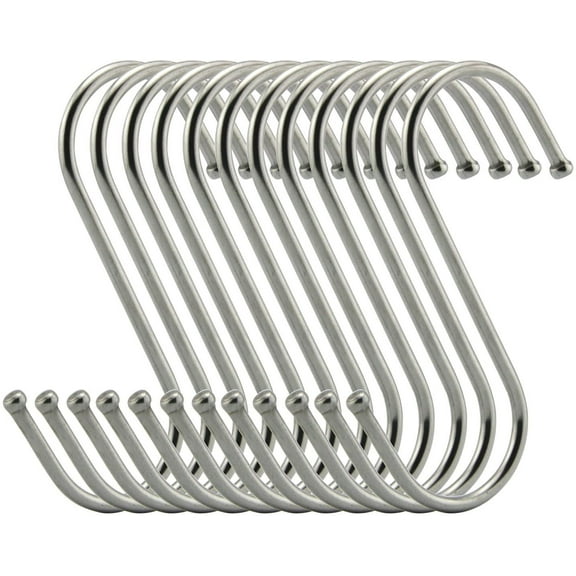 Premium S Hooks - S Shaped Hook - Heavy Duty Stainless Steel Hanger Hooks - Ideal for Hanging pots and Pans, Plants, Utensils, Towels etc. Size Large Set of 12