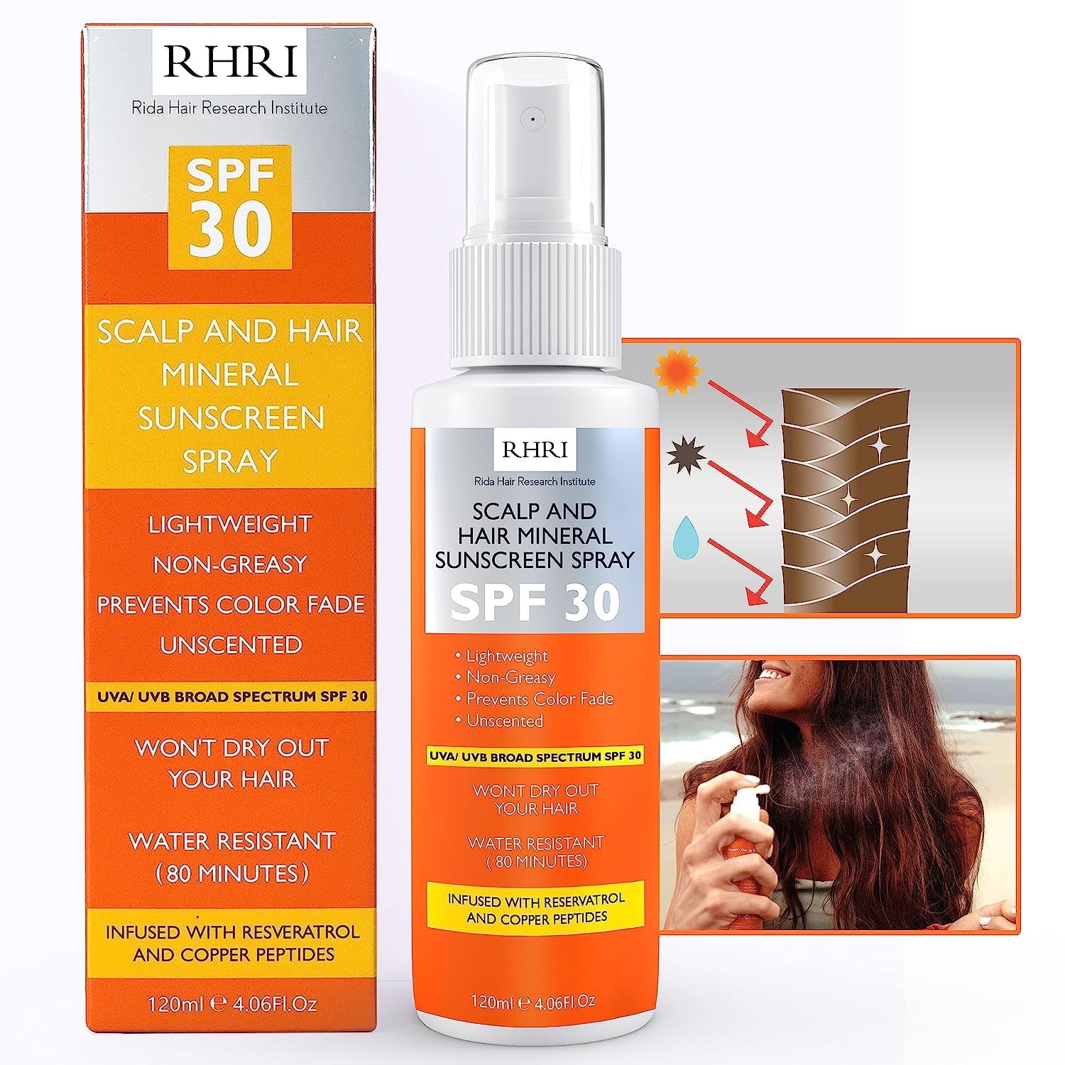 Premium SPF 30 Hair Sunscreen Spray | Sunscreen for Hair and Scalp | Protect from Harmful UV Rays, Color Fade, and Dryness | Non-Greasy Formula