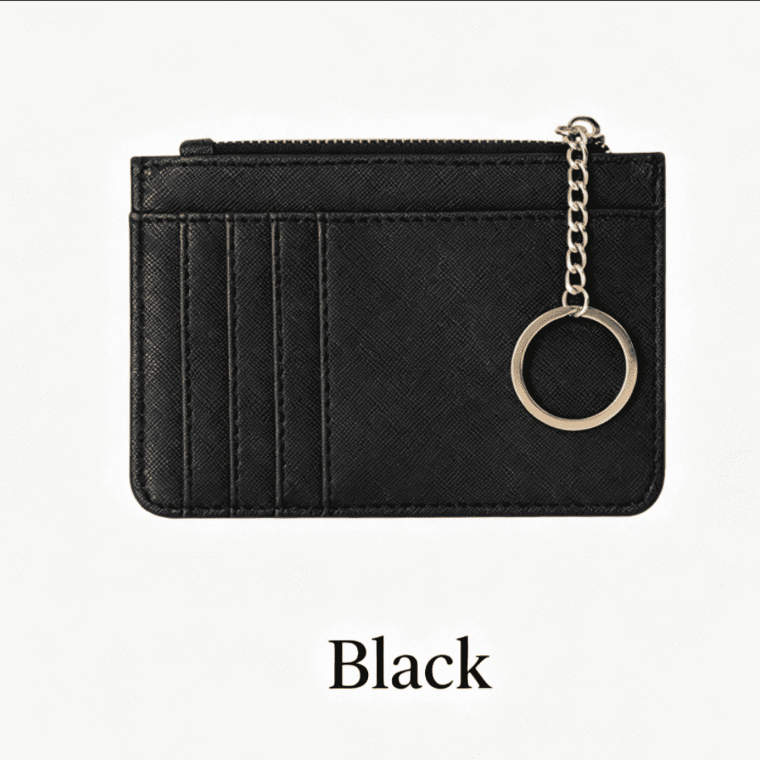 Premium Saffiano Leather Card Wallet with Gold Chain for Women
