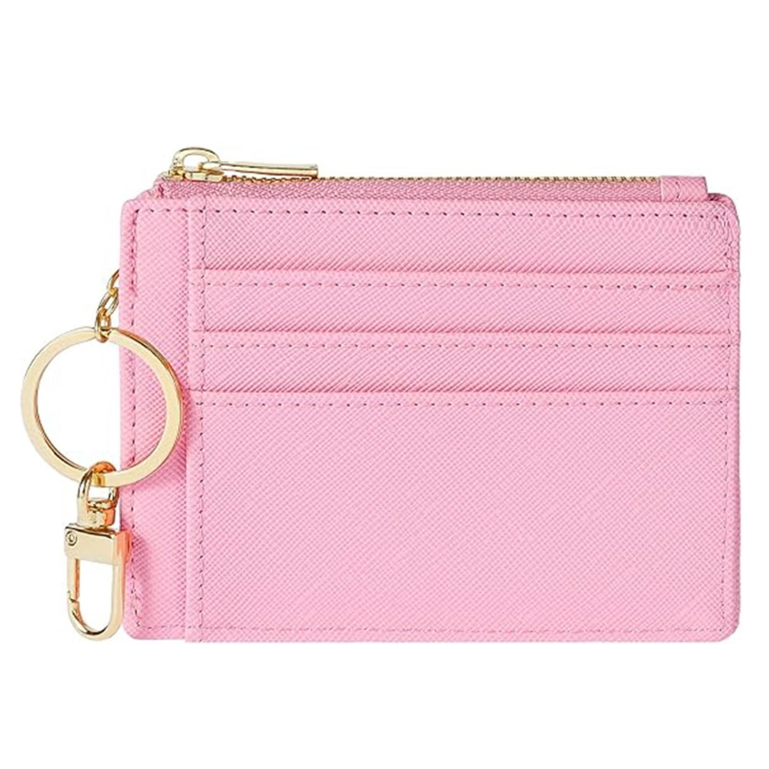 Premium Saffiano Leather Card Wallet with Key Ring for Women
