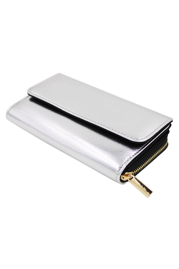 Premium Saffiano Vegan PU Leather Flap Wallet Zip Around Clutch Phone Organizer