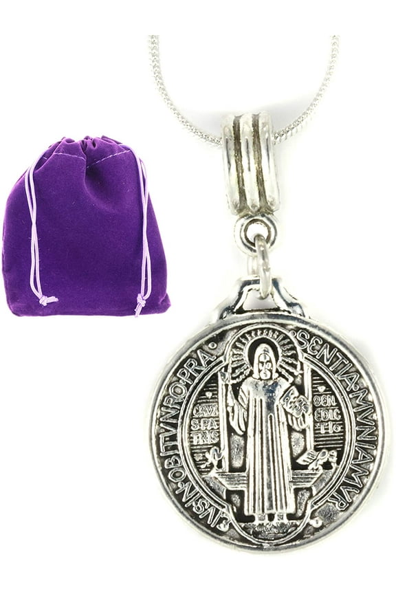Premium Saint Benedict Necklace, San Benito Necklace with St Benedict Cross Pendant and Stainless Steel Snake Chain