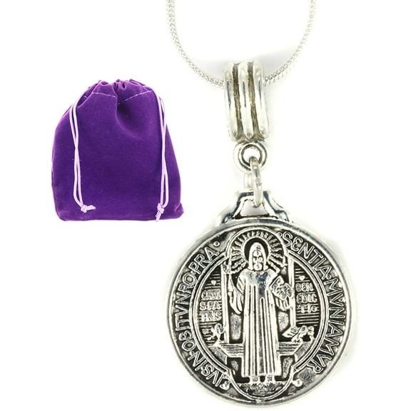 Premium Saint Benedict Necklace, San Benito Necklace with St Benedict Cross Pendant and Stainless Steel Snake Chain