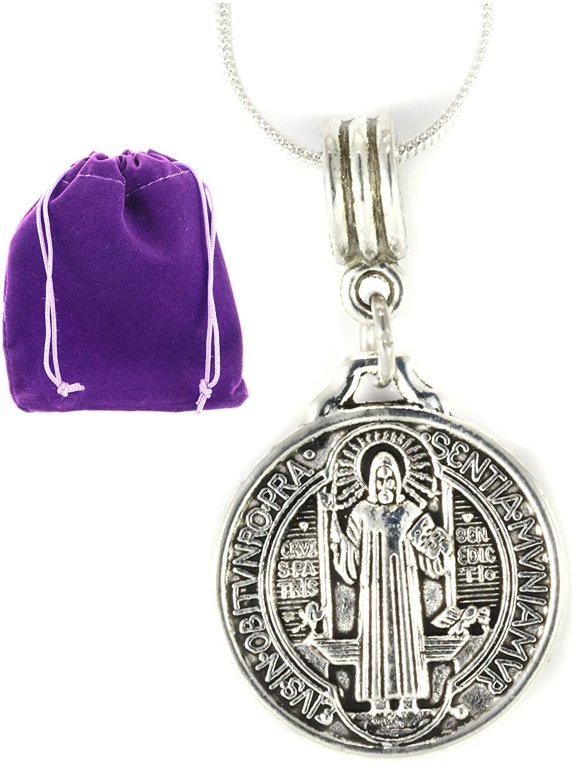 Premium Saint Benedict Necklace, San Benito Necklace with St Benedict Cross Pendant and Stainless Steel Snake Chain