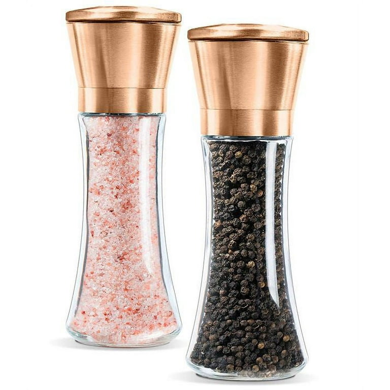 Nogis Premium Stainless Steel Salt and Pepper Grinder Set of 2 - Adjustable  Ceramic Sea Salt Grinder & Pepper Grinder - Tall Glass Salt and Pepper