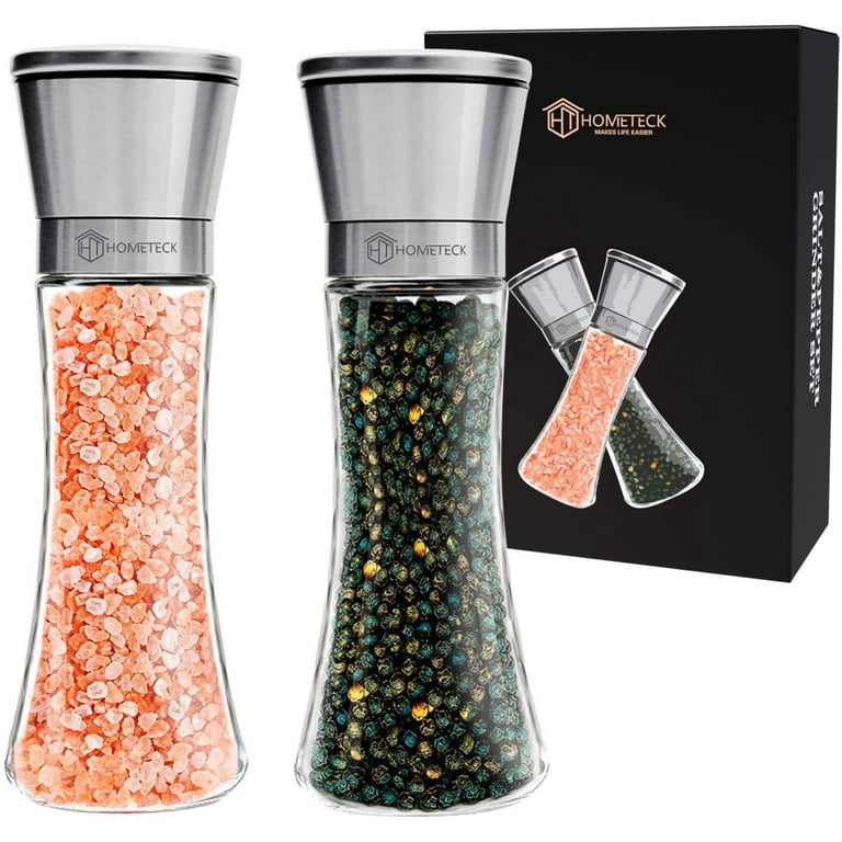 Premium Salt and Pepper Grinder Set of 2 - Two Refillable, Stainless Steel  Sea Salt & Spice Shakers with Adjustable Coarse Mills 