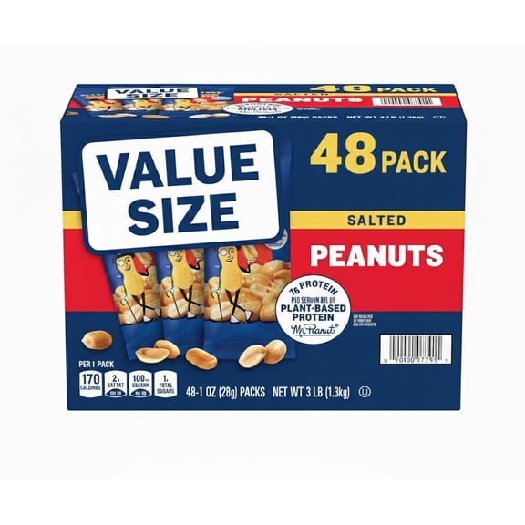 Premium Salted Peanuts in Convenient Single Serve Snack Packs 48 Pack for On the Go Healthy Energy and Crunch